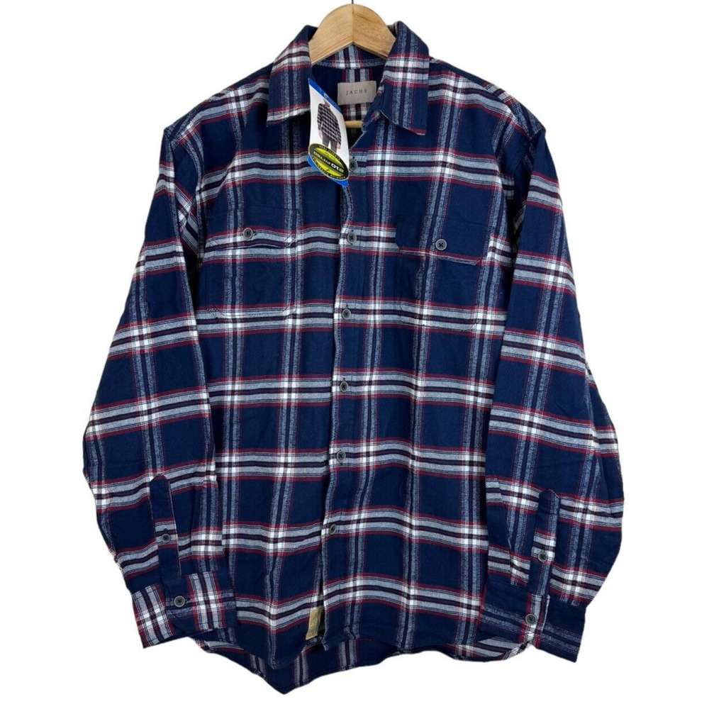 Jachs Navy/Red Plaid Soft Heavyweight Flannel‎ Long Sleeve Shirt Men's Large NWT